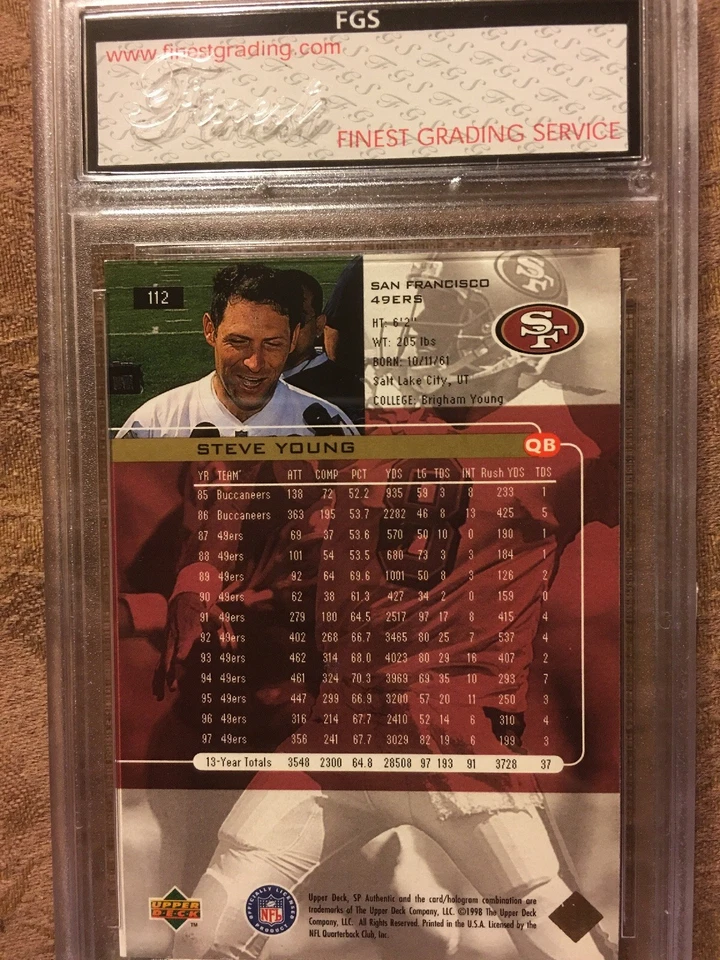 1998 SP Authentic #112 49ers Steve Young FGS GEM MINT 10 - Image 2 of 2