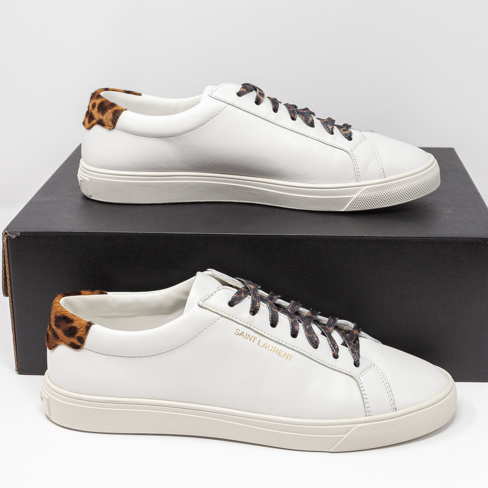 Saint Laurent Andy Sneakers bianche basse pony leopardate taglia 38 5 EU (8 5 US)