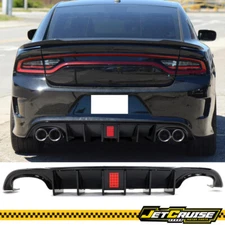 Fit 15-23 Dodge Charger V4 Quad Exhaust Rear Diffuser W/ LED Light Gloss Black