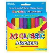 BAZIC 10 Classic Colors Broad Line Jumbo Watercolor Markers