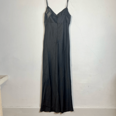 NWT Parallel Lines satin maxi black dress women's US