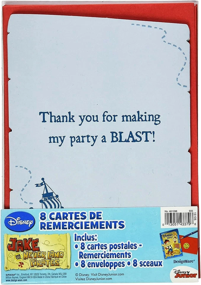 Jake and the Never Land Pirates Thank You Postcards, Notes, 8 Ct, Seals, Red Env - Image 4 of 4