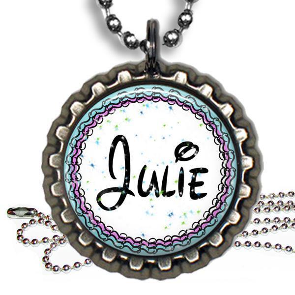 Personalized Your Name Glitter Top Bottle Cap Necklace & Chain Handmade Jewelry