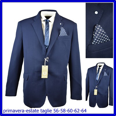 Giacca elegante uomo Blazer Primaverile Blu Taglie Forti 58 60 62