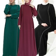 Muslim Islamic Dress Modesty Abaya Islamic Kaftan Robe Dubai Party Gown S-XL