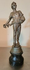Pair of Antique Spelter Figurines, Breton Peasant Man and Woman in Folk Dress on Ebonized Wood Bases — listing 6