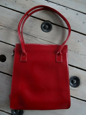 Sac à Main PAQUETAGE PARIS Rouge Verni - Grandes Anses, Porté épaule - Occasion Très Bon état, Quelques éclats