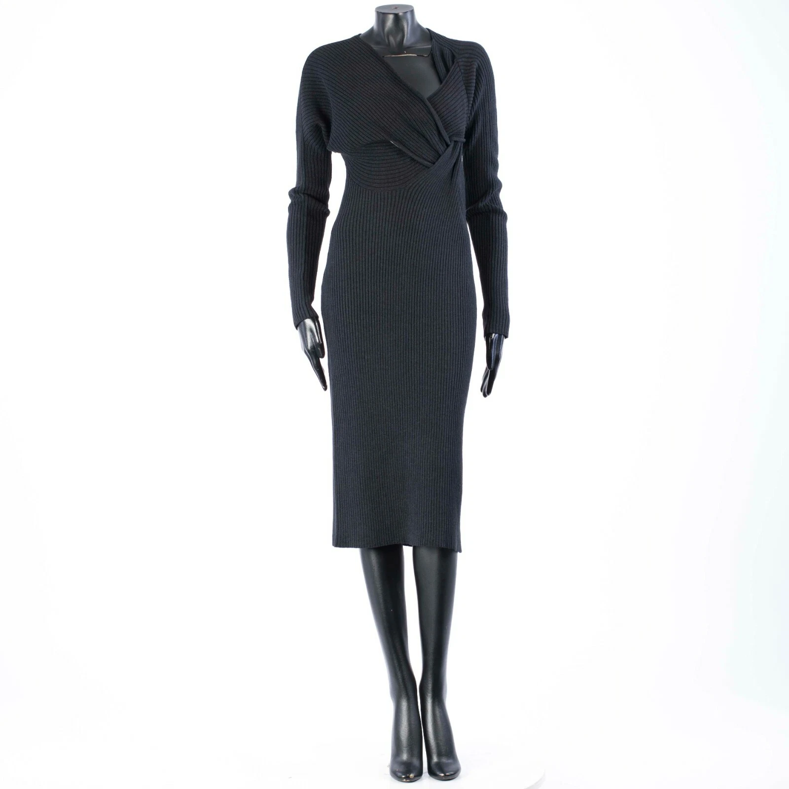 Bottega Veneta — BOTTEGA VENETA 2560$ Black Knit Dress - Silk/Wool, Twisted Neckline