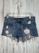 WOMENS BDG ESSENTIAL MID RISE DISTRESSED CUT OFF JEAQN DENIM SHORTS SHORTIES 27