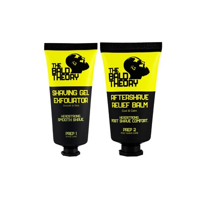 The Bald Theory Kit, Shaving Gel Exfoliator & Aftershave Relief Balm, Hyaluronic