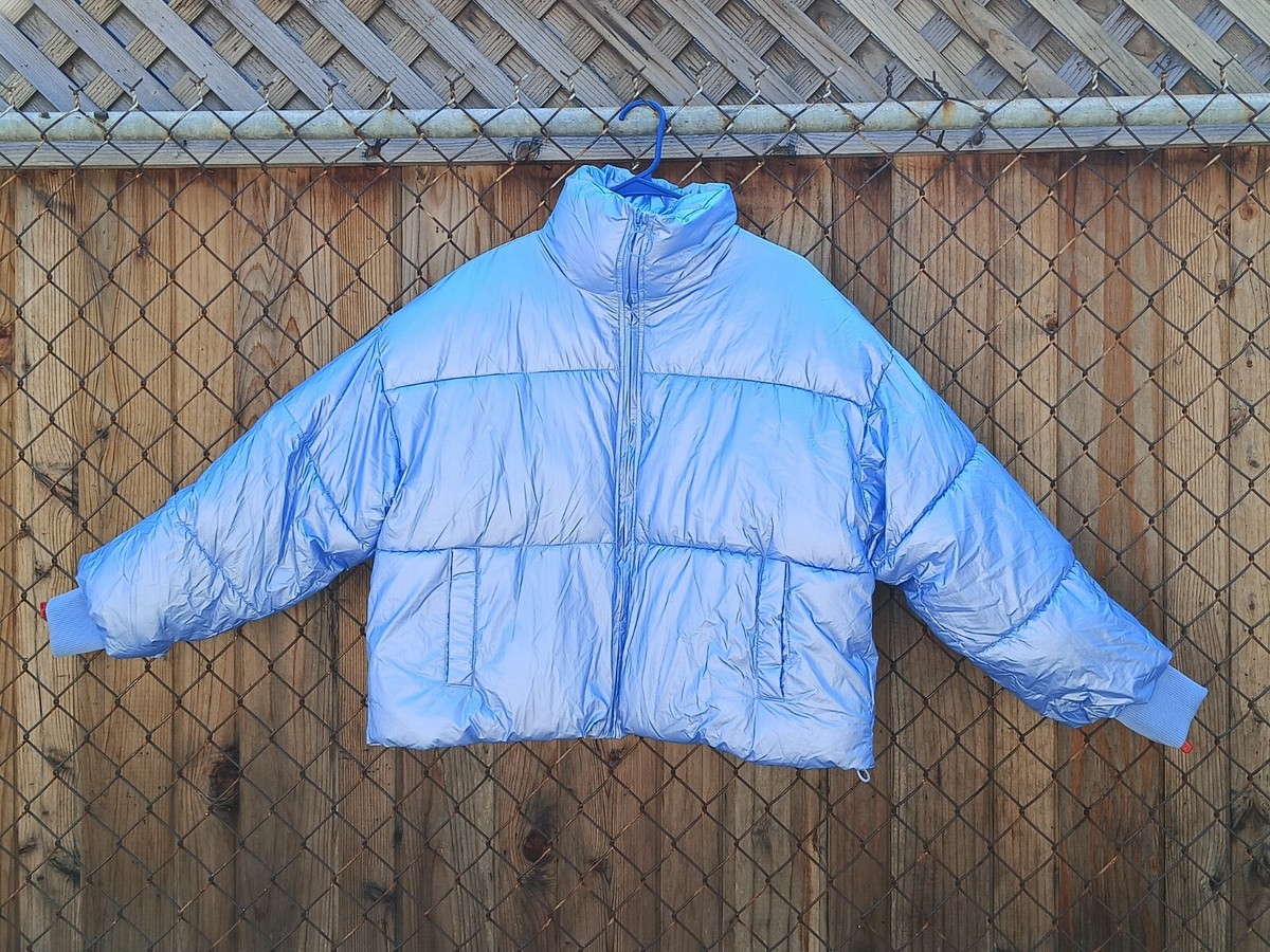 forever 21 shiny light blue puffer jacket Medium