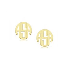 Custom Made 3 Initials Block Monogram Stud Earrings in YellowGold Plated Silver 