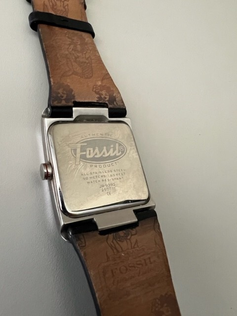 FOSSIL JR9390 Men Women Steel Square Watch BROWN LEATHER Strap