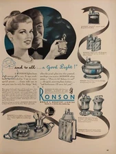 Vintage 1946 Ronson Decanter Lighter Cigarette Newark New Jersey Gifts Print Ad