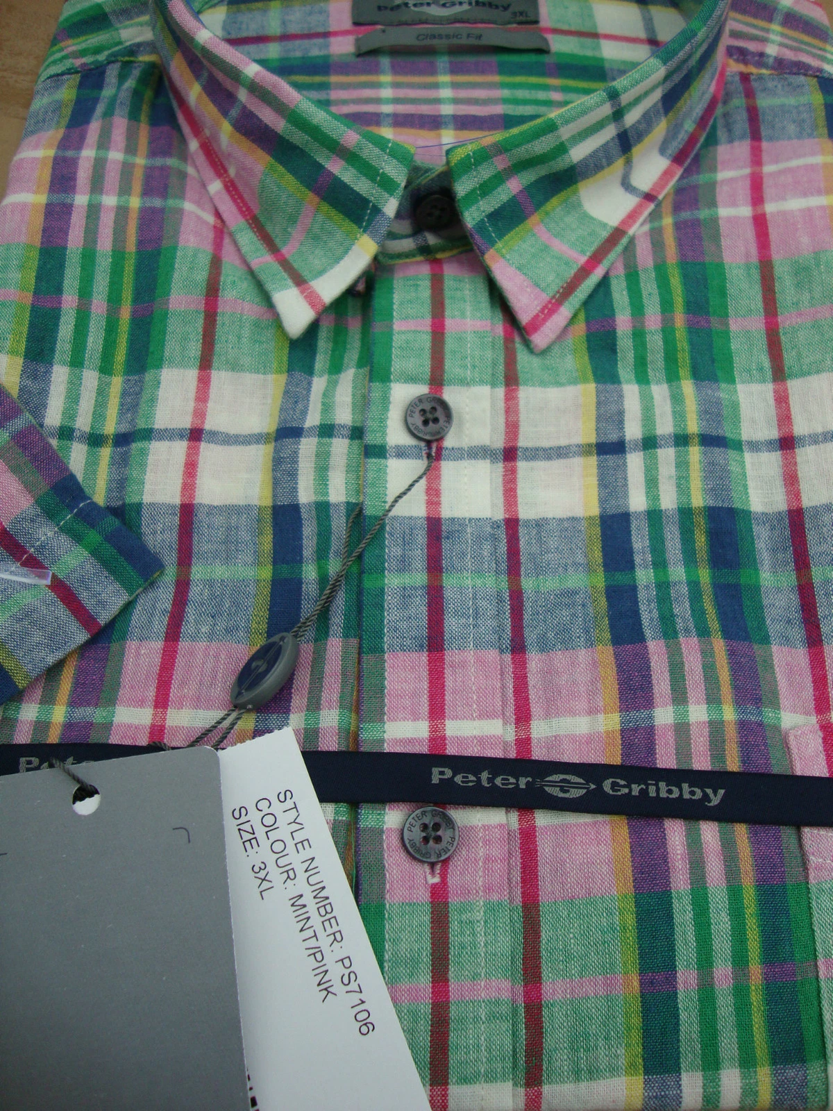 PETER GRIBBY SHORT SLEEVE SHIRT GREEN/PINK CHECK 2XL 3XL 4XL 5XL 6XL 7XL 8XL
