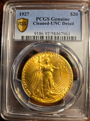 1927 P Gold St. Gaudens $20 Double Eagle - PCGS Genuine Cleaned - UNC Detail
