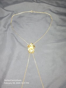 Authentic Vintage RISIS 24K Gold plated Orchid Lariat Necklace Missing End Stoppers