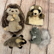 Folkmanis Woodland Animals Puppet Lot Raccoon Badger Squirrel Hedgehog Plush