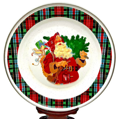 Vintage Hallmark Jan Karon Mitford Santa Enamelware Pie Tin Dish Plate 10'' Retro