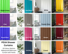 Shower Curtain PEVA Plain Mildew Resistant Waterproof 12Hooks Bathroom 180x180cm