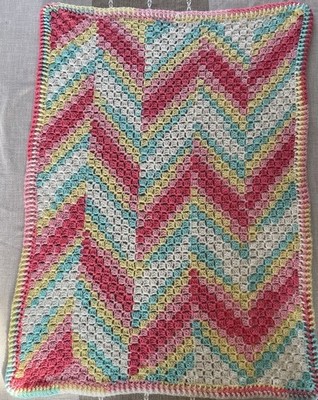Handmade Crochet C2C Unique Baby Blanket 38x28''  Tutti Frutti