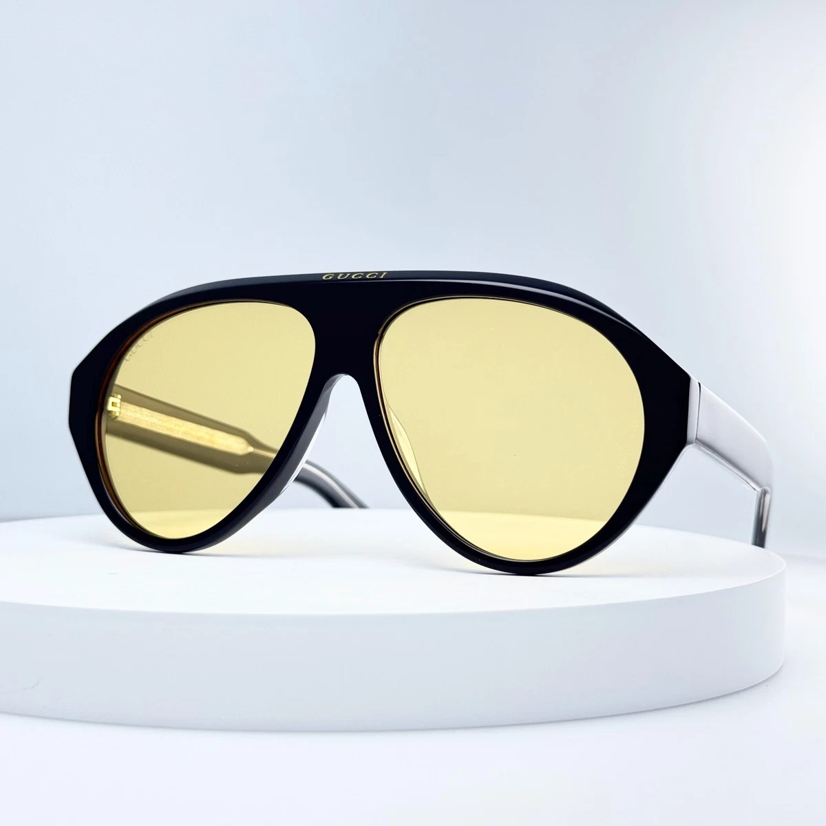 Vintage Gucci GG 1288/S Aviator Sunglasses Yellow Lens Made in Italy Y2K GUCCI Vintage Sunglasses Aviator Frame Gray White Red GG1628  main image 3