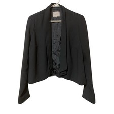 Ann Taylor LOFT Black Open Front Cropped Blazer Jacket Womens Size 6 Shawl