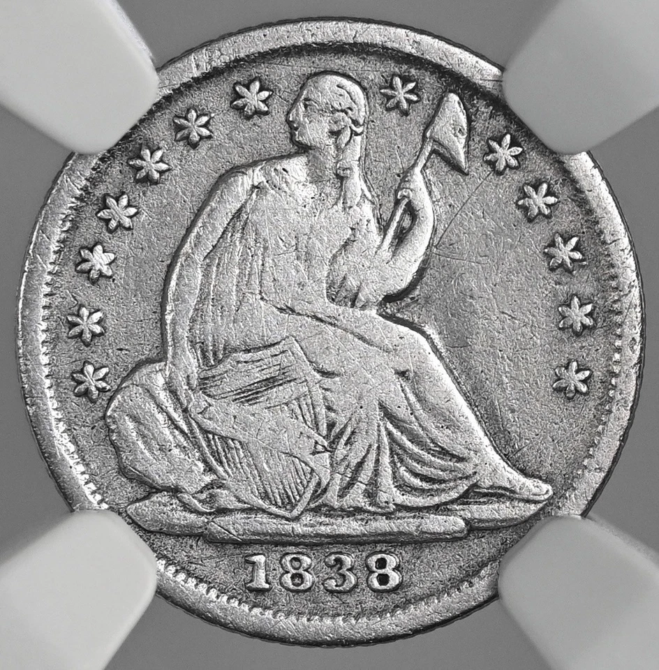 1838 H10C LIBERTY SEATED HALF DIME LG STARS NGC FINE DETAILS CLEANED 8404748-021 - Image 2 of 4