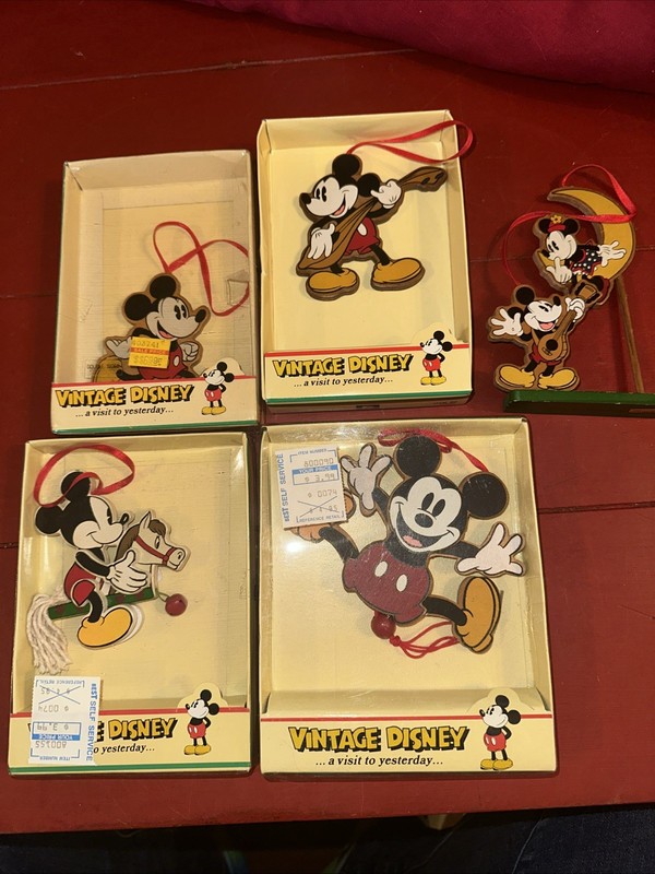 Lot Of 5 Wooden “vintage Disney” 1990s Ornaments 