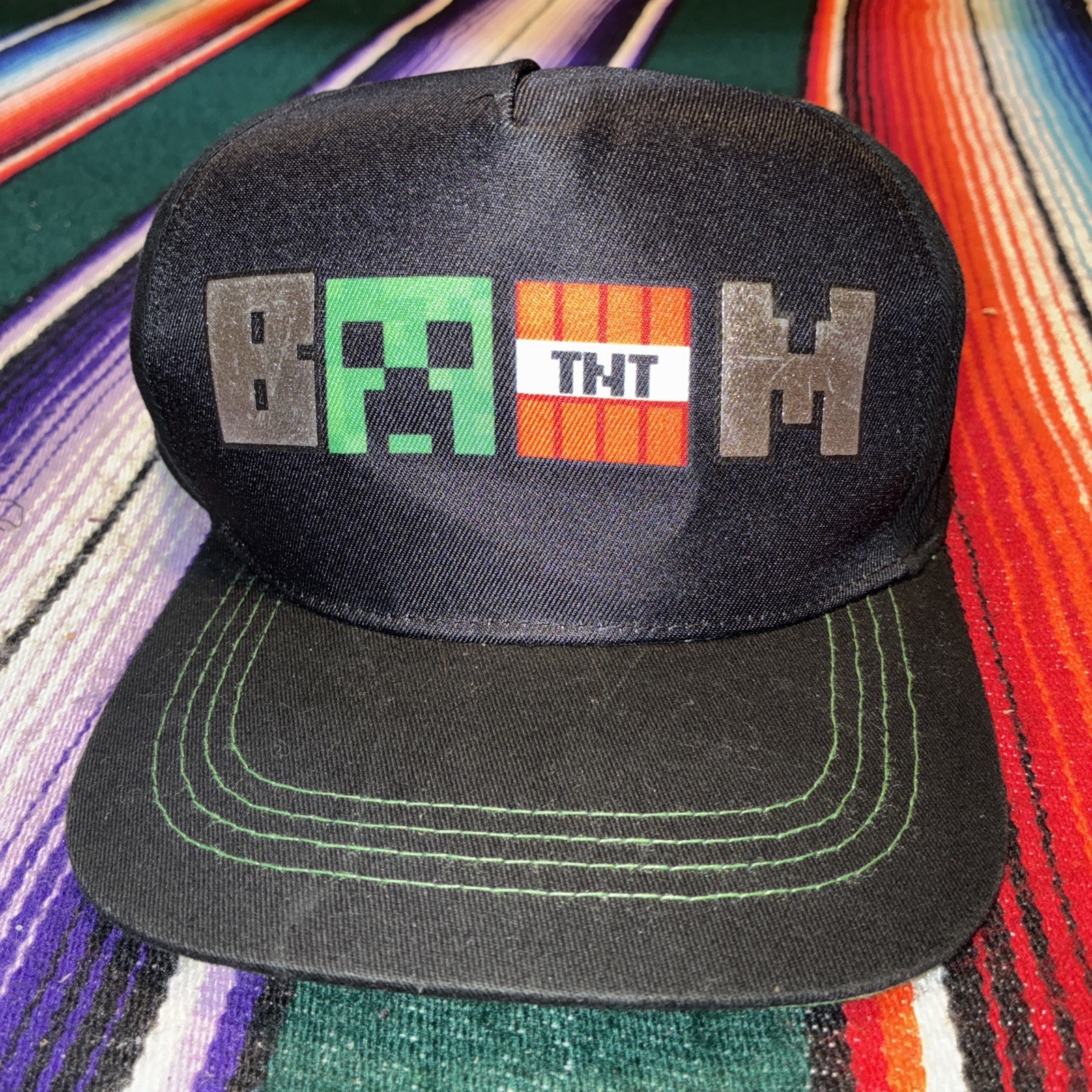 Minecraft Creeper TNT Snapback Hat Adjustable Bla… - image 1