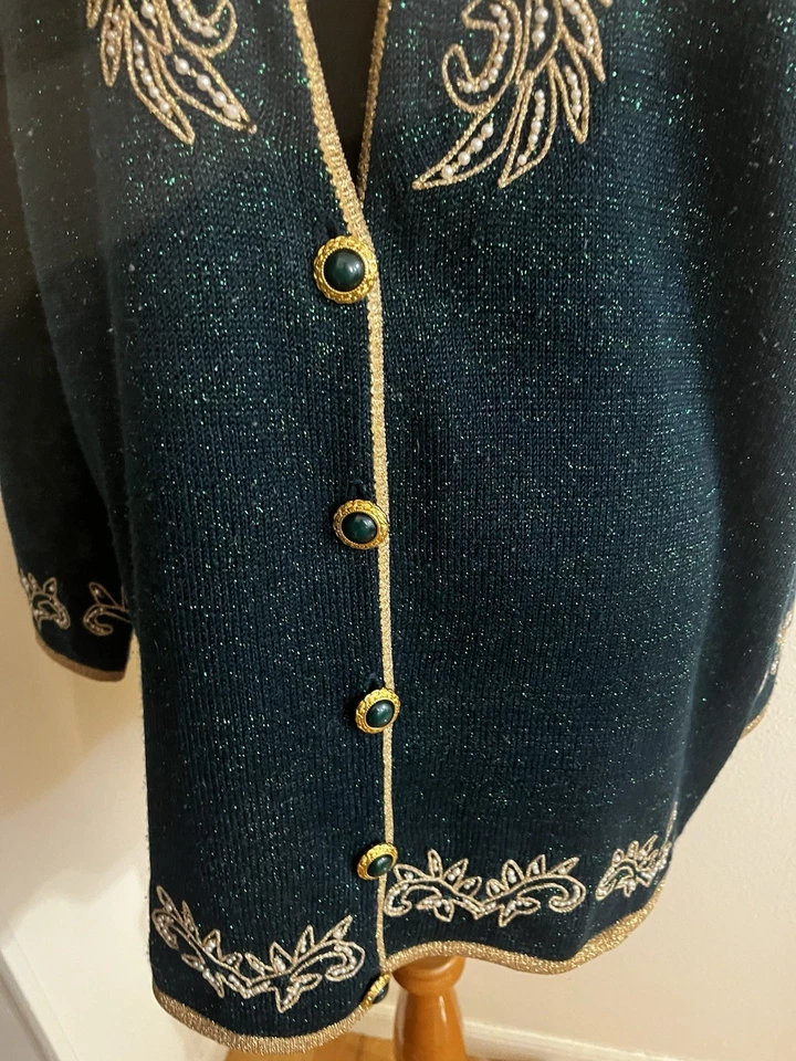 Vintage Jaclyn Smith Festive Holiday Cardigan ￼ Womens L  Sparkle Metallic - Image 3 of 4