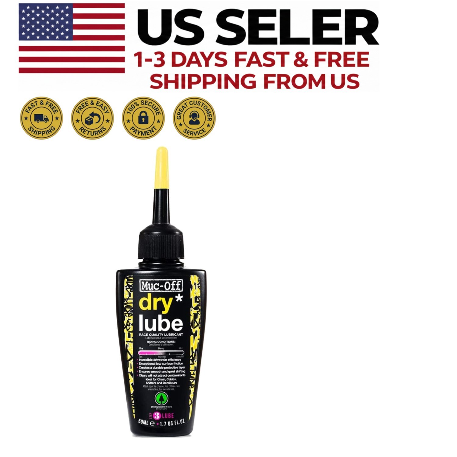 (New) 50ml Dry Chain Lube with Microfiber Cloth - Ultra-Durable & Smooth Shifts (15.84 USD) (New) 50ml Dry Chain Lube with Microfiber Cloth - Ultra-Durable & Smooth Shifts (15.84 USD)