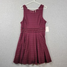 Free People Red Merlot Sleeveless Fit & Flare Lined Lace Mini Dress Women's 12