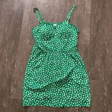 AUW Green Daisy Print Smocked Mini Dress Women's XL