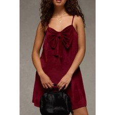 American Eagle Red Velvet Bow Mini Dress Medium Cocktail Holiday Event Party