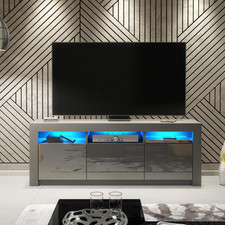 TV Unit TV Stand Sideboard Cabinet Grey Gloss LED Media Storage Unit 160cm