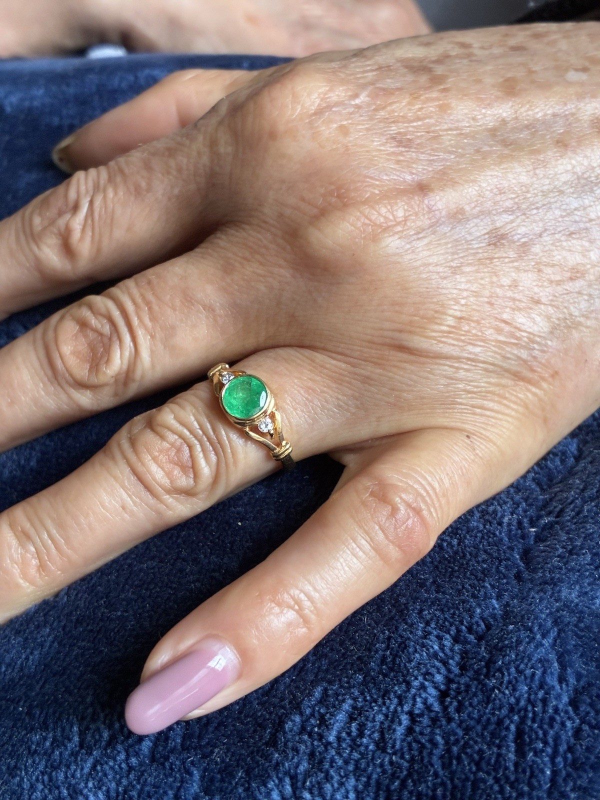 18 kt solid gold ring   natural stone colombian e… - image 4