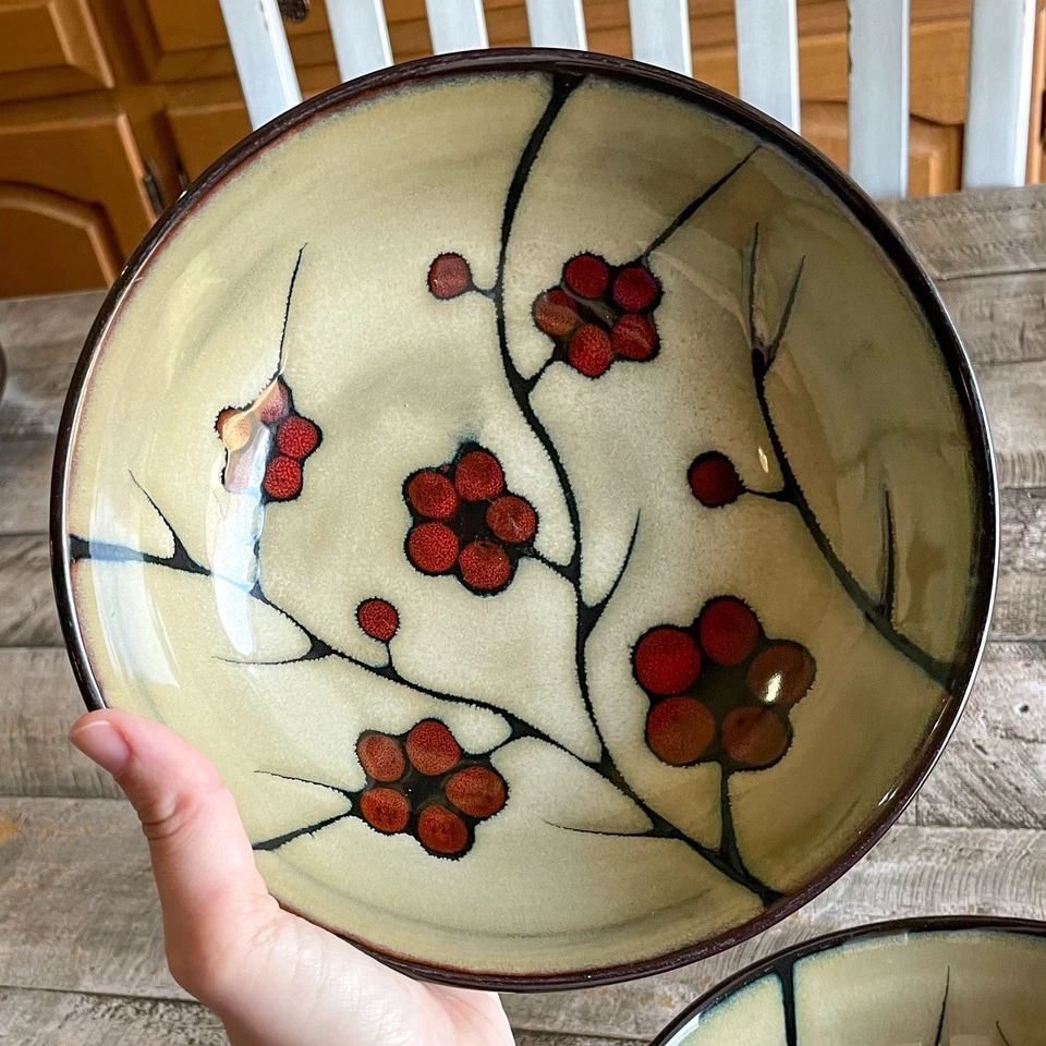 普法尔茨格拉夫阿斯特汤谷物碗 2 件装米色红色罂粟花 7 7/8 英寸 — 第 2/4 张图片