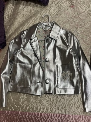 Disney Macys Minnie Mouse Silver Faux Leather Jacket  with Swarovski Crystals XS