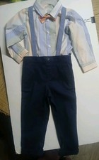 Wonder Nation Little Boy Blue Shirt Bowtie Suspenders  Pants Outfit 3pc Set