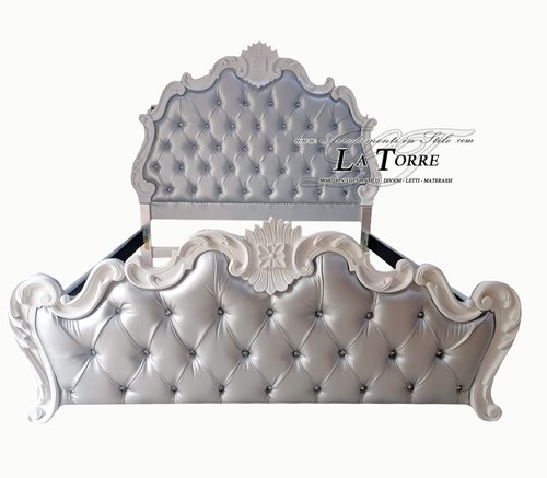 Lit De Jour Baroque 105x60 Cm | Structure En Bois Argenté Et Tissu Gris - Fabriqué En Italie