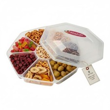 8 Section Nibble Tray Clear Plastic Octagon Shape Serving Dish with Lid 13L