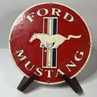 Vintage Ande Rooney Ford Mustang 11" Porcelain Round Man Cave Sign Sealed