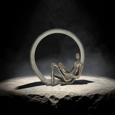 Encircled Reader Sculpture | Pewter Reading Figurine | Literary Art Statue | Mod