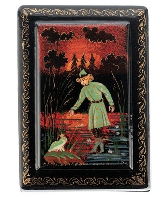 Black Russian Lacquer Box The Frog Princess C.H. S.N. 4x2.5x2in Kholuy Kholui
