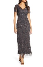 Pisarro Nights D2063 Beaded Mesh Column Gown SZ 8 Slate 268