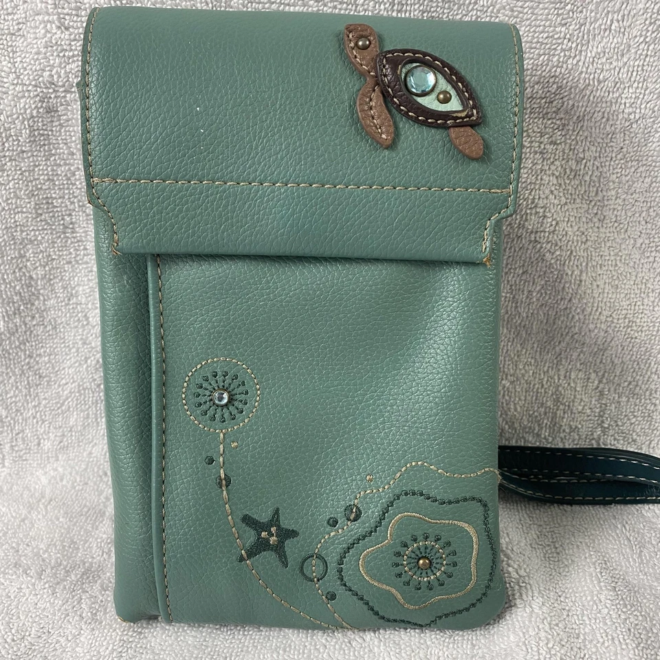 Сумка через плечо Chala женская бирюзовая морская черепаха вышитая сумочка карман с радиочастотной идентификацией цветочный узор - Изображение 4 из 4