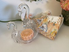 Vintage MCM Lucite Clear Swan Set of 2 Towel Soap Holders 9" x 6 "and 5" x 4"