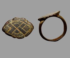 Ancient Hellenistic Geometric Signet Ring Bronze Size 8.5 Authentic Artifact COA