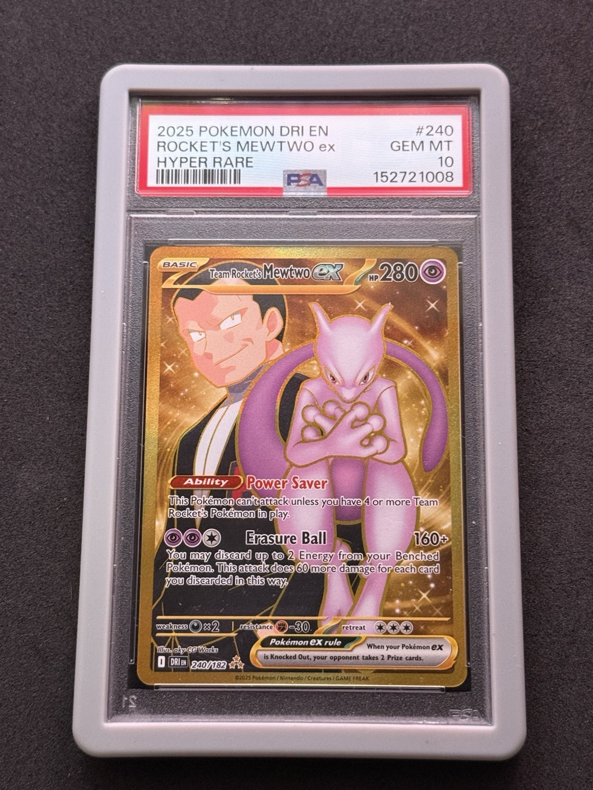 2025 POKEMON TEAM ROCKET'S MEWTWO EX 240 DESTINED RIVALS PSA 10 WITH GUARD